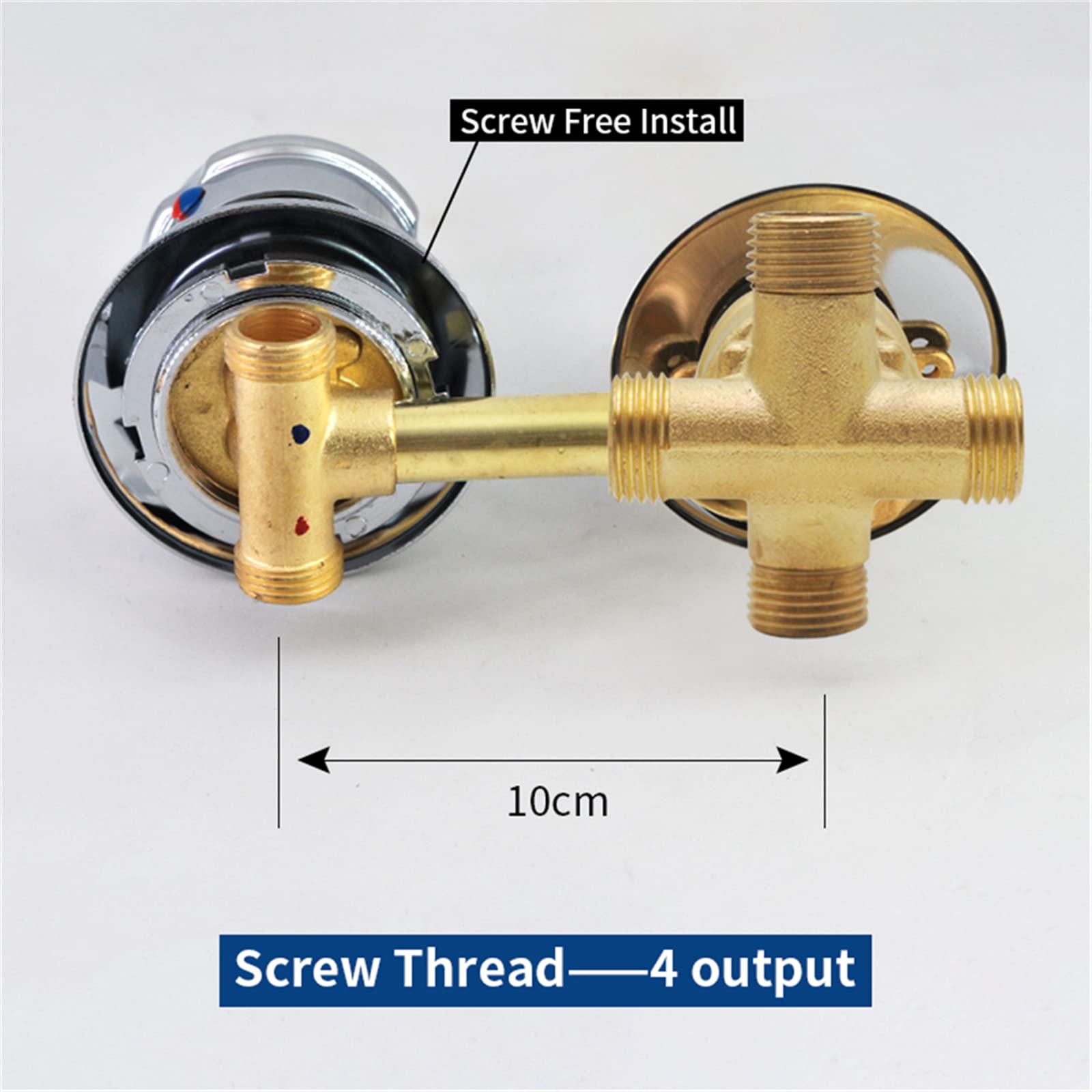 Rosca Tornillo/Intubación Latón Mezclador Agua Fría y Caliente Grifo Ducha Desviador 2/3/4/5 Vías Mango Perilla Forma Redonda G1/2 Válvula Mezcladora, Cartucho Cerámica (Rosca-4 Salida 10cm)