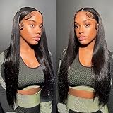 Flady 24 inch HD Lace Front Wigs Human Hair 13x4 Pre Plucked Bleached Knots Lace Front Wig 180% Bone Straight Human Hair Wigs for Black Women Glueless Transparent Lace Frontal Wigs Human Hair