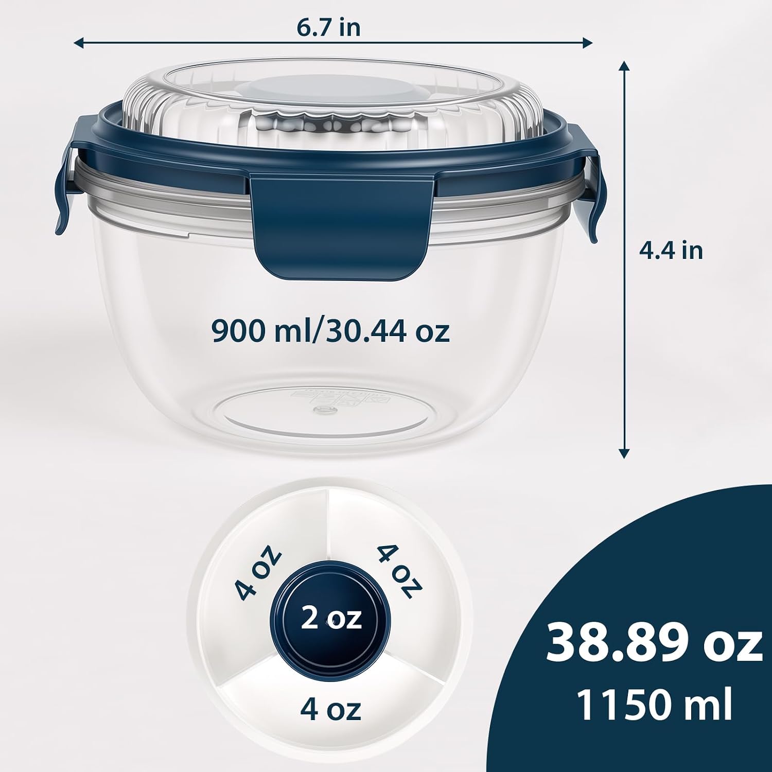 Freshmage Salad Lunch Container To Go, 2 Packs 52-oz Salad Bowls to go for lunch (Clear)