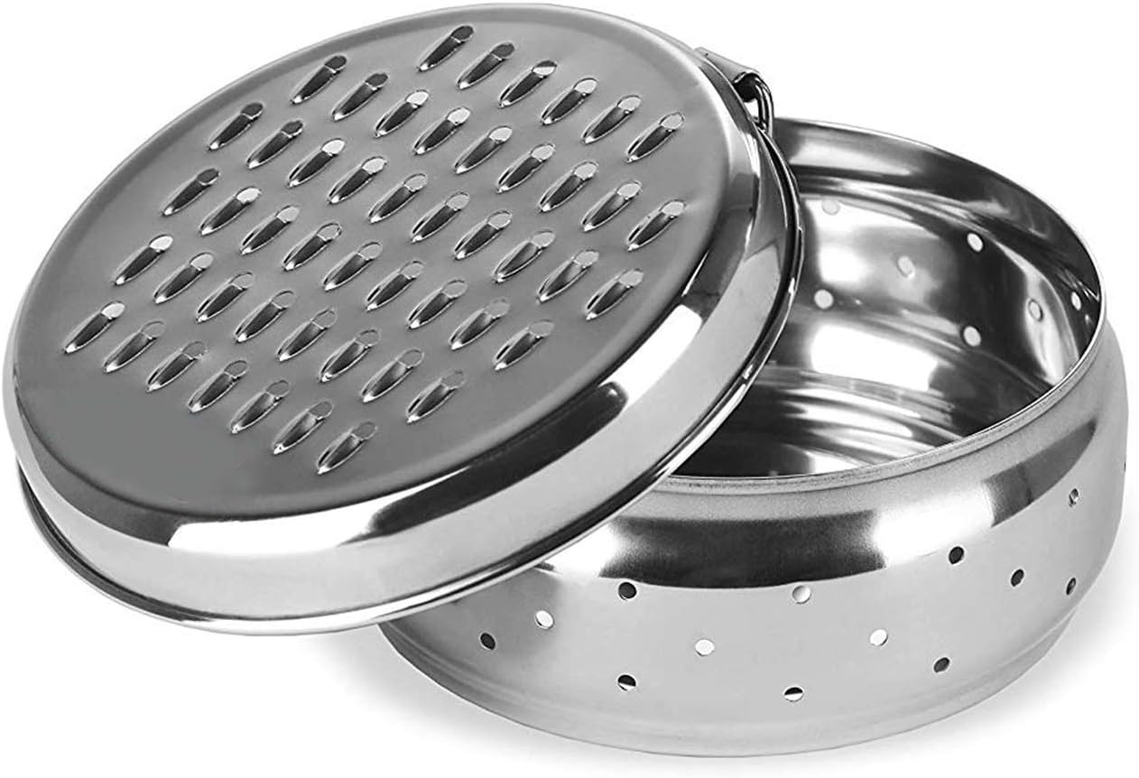 Stainless Steel Green Coriander Storage Box Curry Leaves Box Set, Sprouts with air Ventilation Food containers Silver Dabba Flat Box Steel Dabba (Grater Dabba Medium)