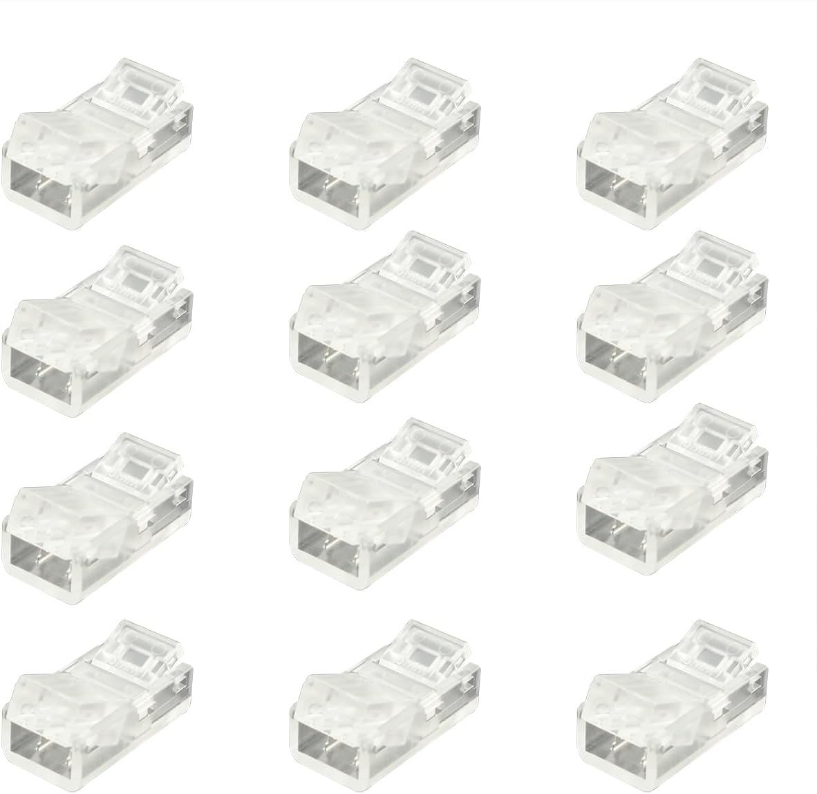 12PCS 2-Pin 8mm COB LED Strip to Wire Connector Unwired Clips Solderless Adapter Terminal Extension Connection RGB LED Light Strip Connectors Transparent Led Strips