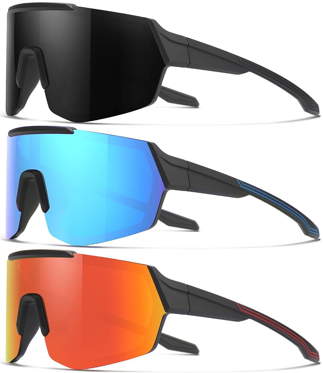 SEKKAF Młodzieżowe okulary baseballowe dla dzieci, polaryzacyjne okulary przeciwsłoneczne dla chłopców, dziewcząt, sportowe, softball, ochrona przed promieniowaniem UV, 3 szt