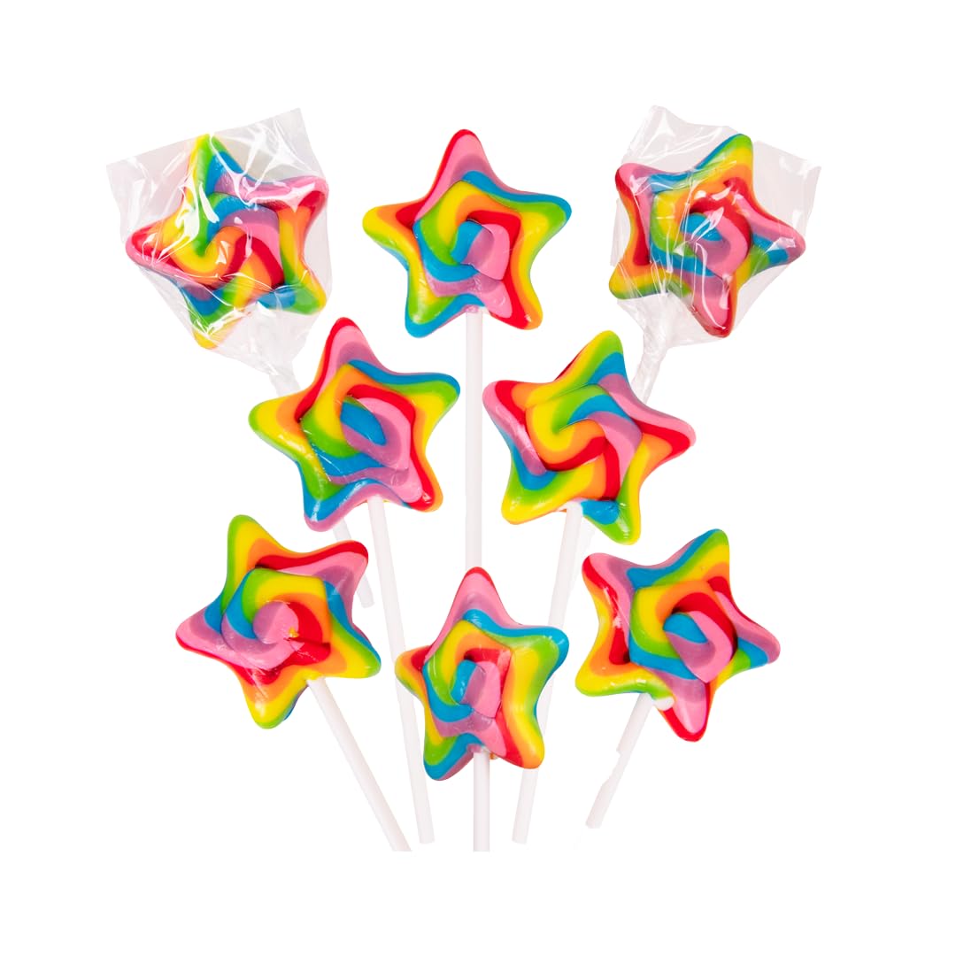 Narwhal Novelties Star Lollipop, Bulk Candy Individually Wrapped, Christmas Candy Bulk, Christmas Candy Stocking Stuffers, Kids Birthday Party Favor, 2" Large Rainbow Swirl Loliipops (Pack of 18)