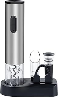 Mcbazel Electric Wine Bottle Opener Set,Automatic Electronic Corkscrew, Battery Operated Wine Opener Kit with Foil Cutter Vacuum Stopper Wine Aerator Pourer, Stainless Steel(Sliver)