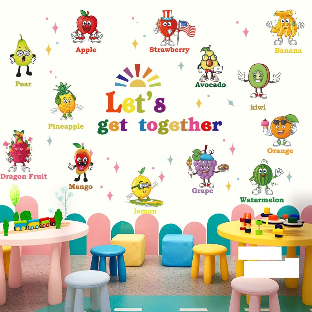 Datesno Colorful Inspirational Quotes Wall Decals Fruits Wall Sticker Peel and Stick Wall Stickers for Bedroom Nursery Classroom Daycare School
