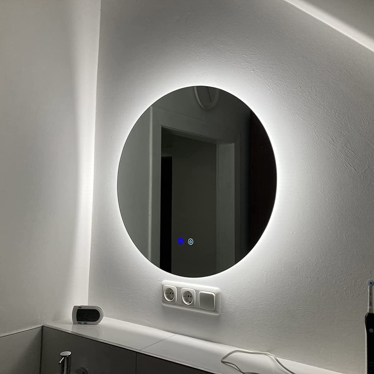 Lustro łazienkowe LED, okrągłe, 60 cm, 50 cm, 40 cm, 80 cm, przeciwmgielne, 3000 K-6400 K, ściemniane, montowane na ścianie, z 3 opcjami kolorystycznymi, jasna podświetlana konstrukcja