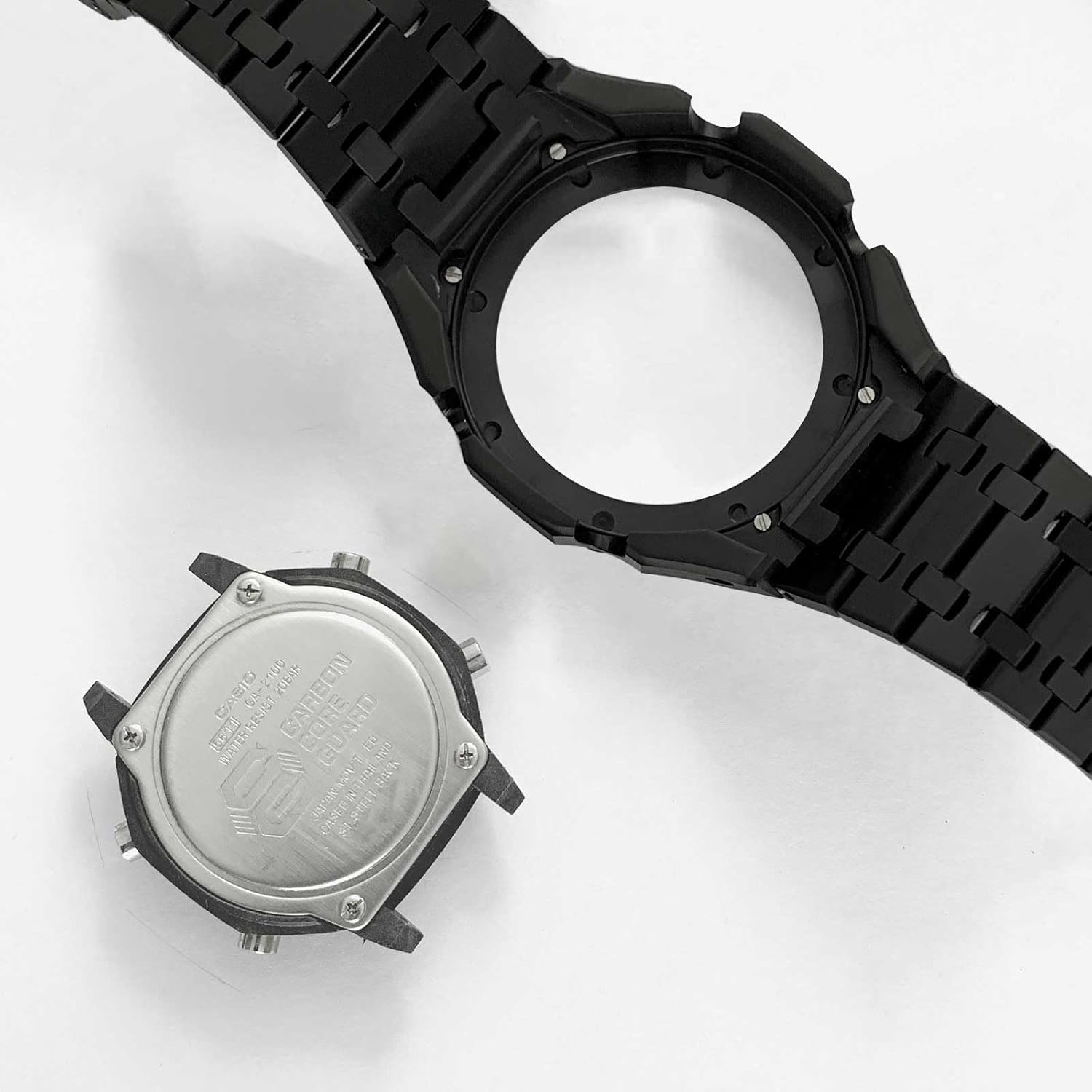 Ga2100 Watch Band Case Replacement Kit,Stainless Steel Strap Smooth Bezel Without Nails Crown Modify Metal Mod Kit Compatitle With G Shock Ga-2100/GA-2110/GAB-2100