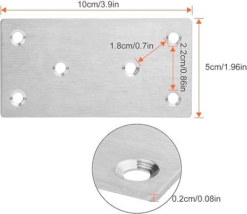 Miniatura 2 de 22 placas de soporte de acero inoxidable de 1.969 in x 3.937 in x 0.079 in, soporte de esquina plana resistente para madera, fijación recta de