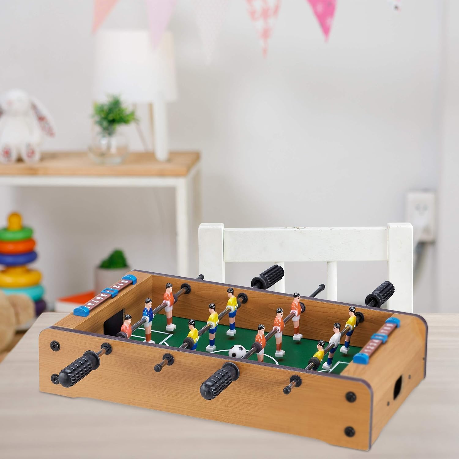 Futbolín de madera para mesa de 51 x 31 cm, futbolín de mesa de madera con marcador de puntos, juego de futbolín, futbolín, para niños y adultos, juego de madera