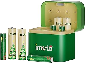 imuto Pack of 4 AAA Rechargeable Batteries and 4 AA Lithium Batteries with Hybrid Charger