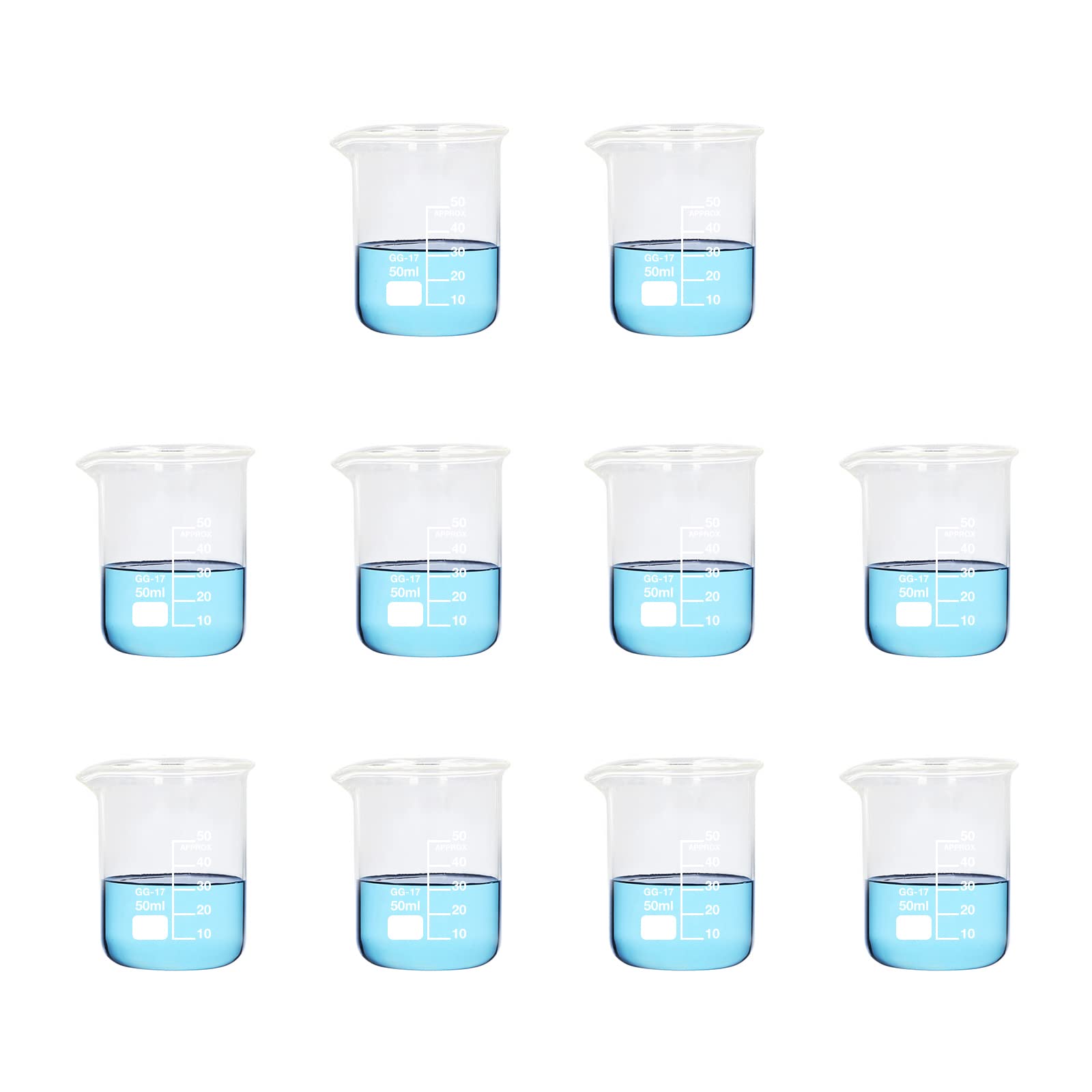 10 Pezzi Becher per Laboratorio 50 ml Graduati Vetro Borosilicato per Laboratorio Esperimento per la Scuola di Laboratorio