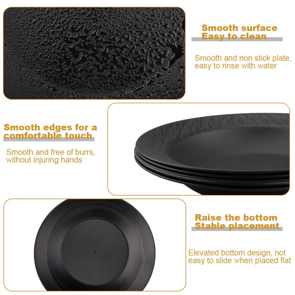 Set da 6 pezzi Piatti da Pasta 22x3,5cm Piatti Fondi in Plastica Riutilizzabili set di Piatti Nero per Pasta, Insalate, Bistecche