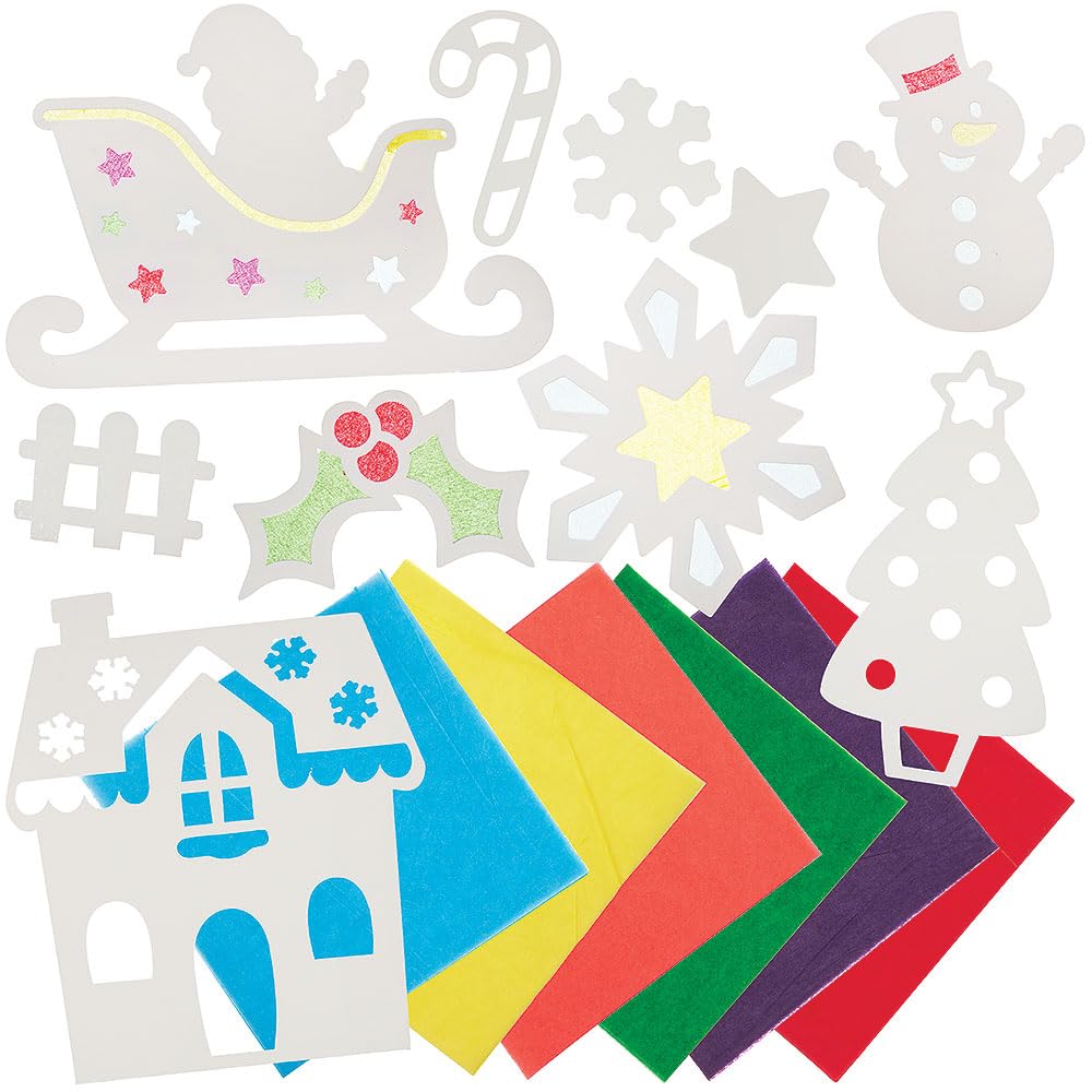 Baker Ross FN633 Christmas Scene Window Decorations Kit – Pack of 30, Festive Stick-On Decorations Perfect for Christmas Crafts
