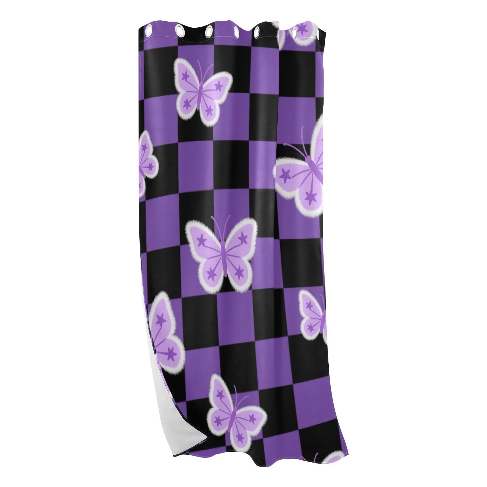 Rideau occultant pour grande porte vitrée coulissante salon au motif papillon