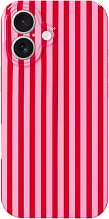Hython for iPhone 16 Plus Case Cute Striped Aesthetic Design Simple Stripes Cover 6.7", Thin Slim Soft TPU Bumper Shockproof Rubber Protective Phone Cases for Women Girls Girly Boys, Pink and Red