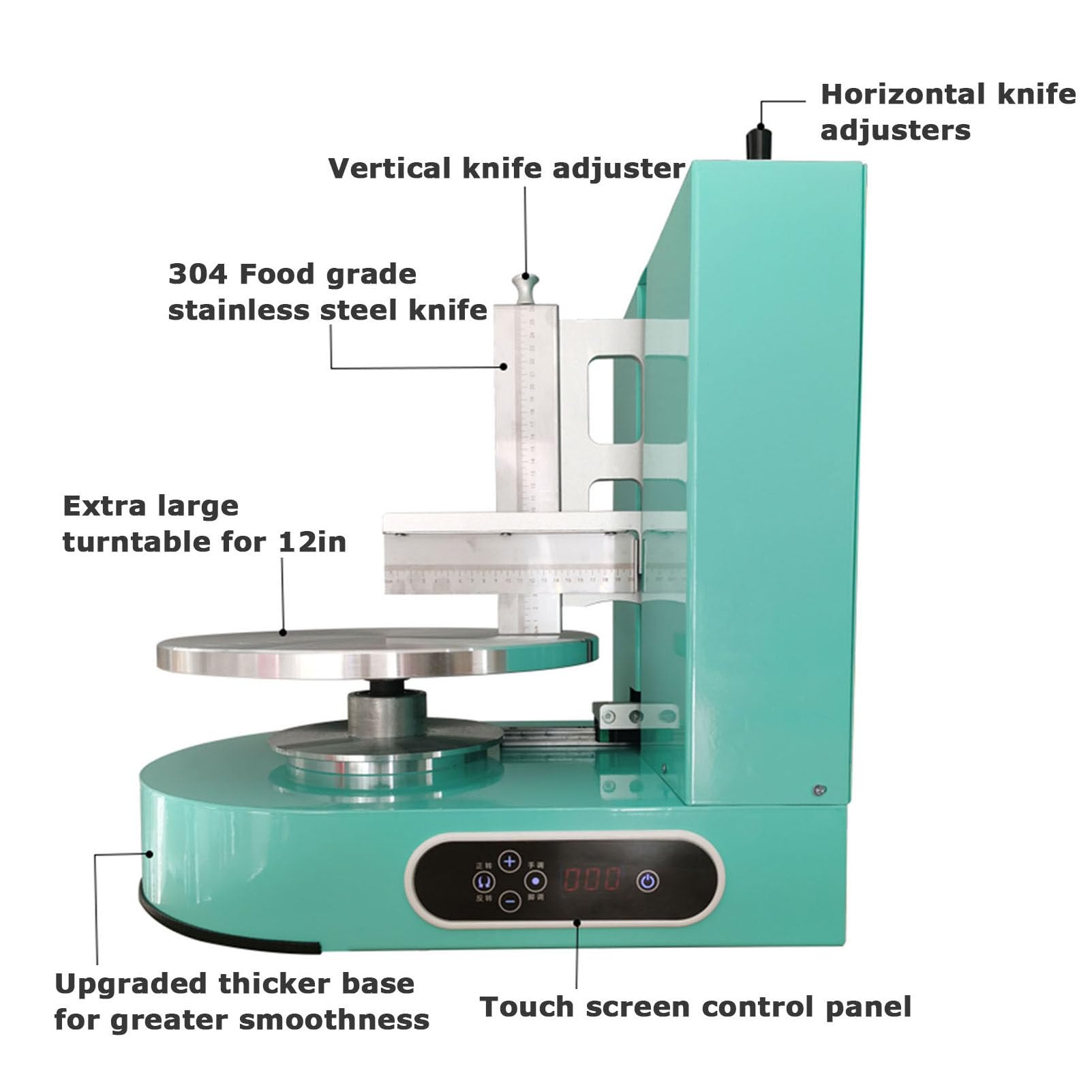 Kuchencreme-Streu-Maschine, Kuchencreme, Verziermaschine, automatische Kuchenputzmaschine, 10,2–30,5 cm, Kuchen, 304 Edelstahl, Backen, Geburtstag (grün)