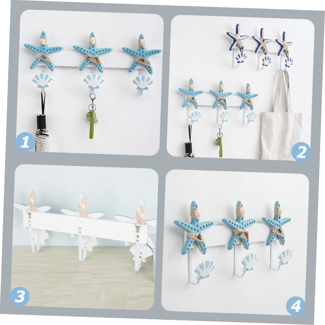 Perchero de Pared Ganchos Azul de Mdf E Hierro Estilo Mediterráneo