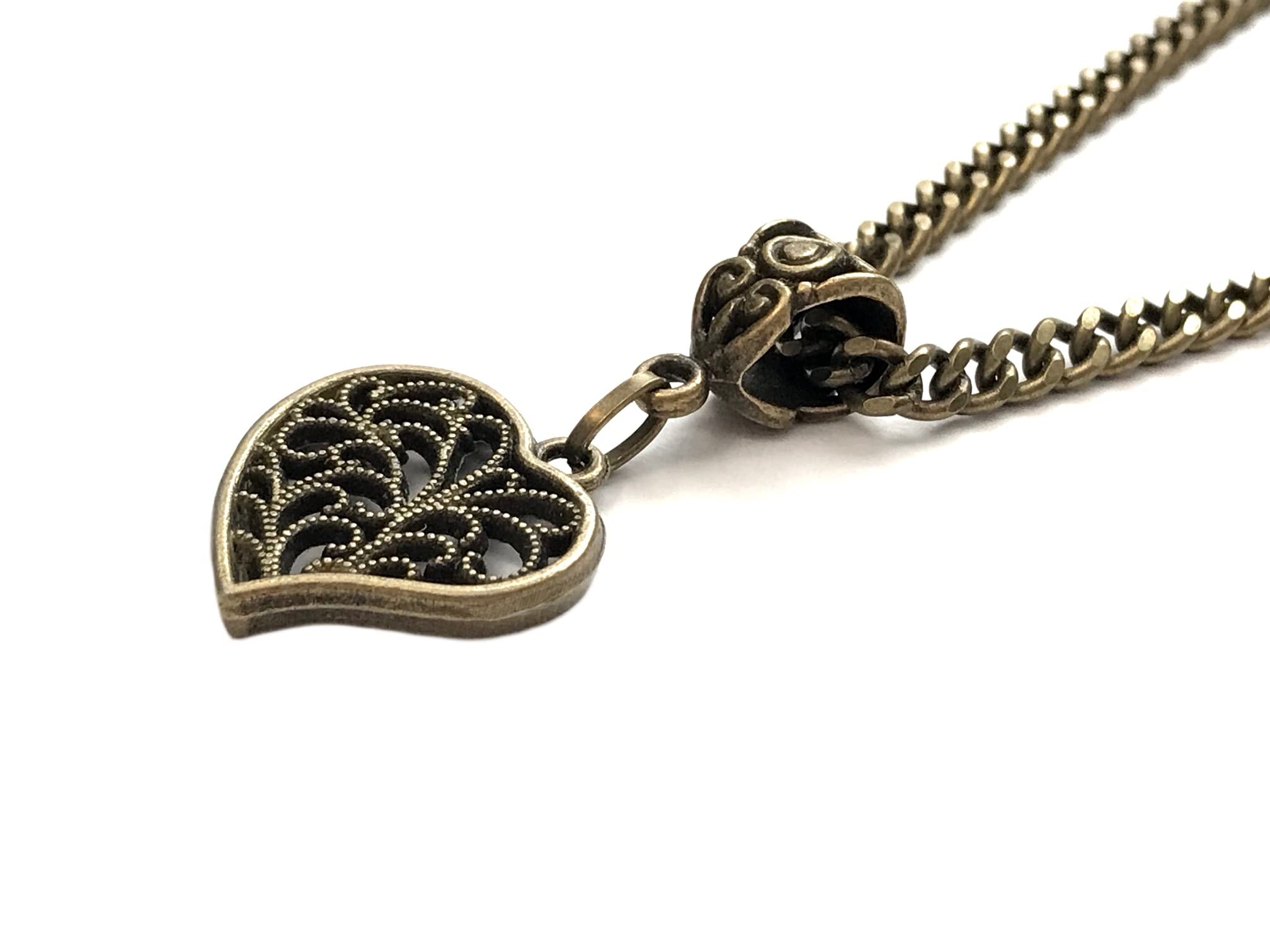 Heart Necklace Solid Bronze Lattice Heart Pendant 8th Wedding Anniversary /19th Wedding Anniversary 