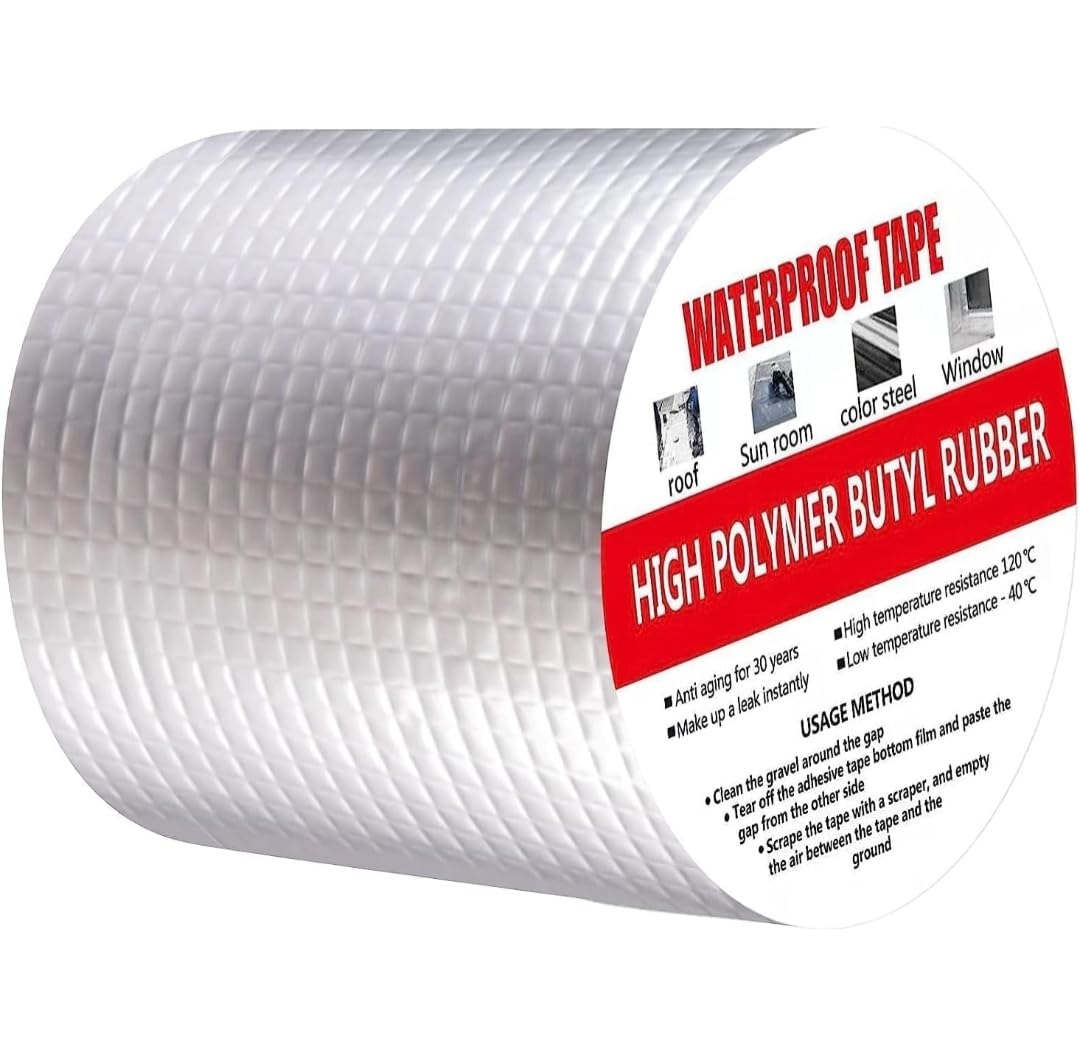YTM Super Strong (10 CM*5M) Adhesive Waterproof Permanent Repair Aluminum Butyl Tape Rubber Foil Suitable for Roof Leak, surface Crack, Window Sill Gap, Boat Sealing, Home Renovation (10 CM*5M)-image-38