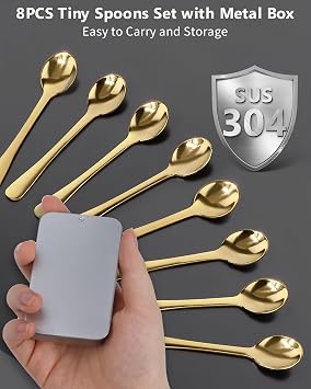 8PCS Tiny Spoons - Mini Stainless Steel Spoons 2.9 inch for Salt Jars Spice Jars, SUS 304 Food Grade Seasoning Spoon for Powder Spices, Pepper, Sugar, Coffee