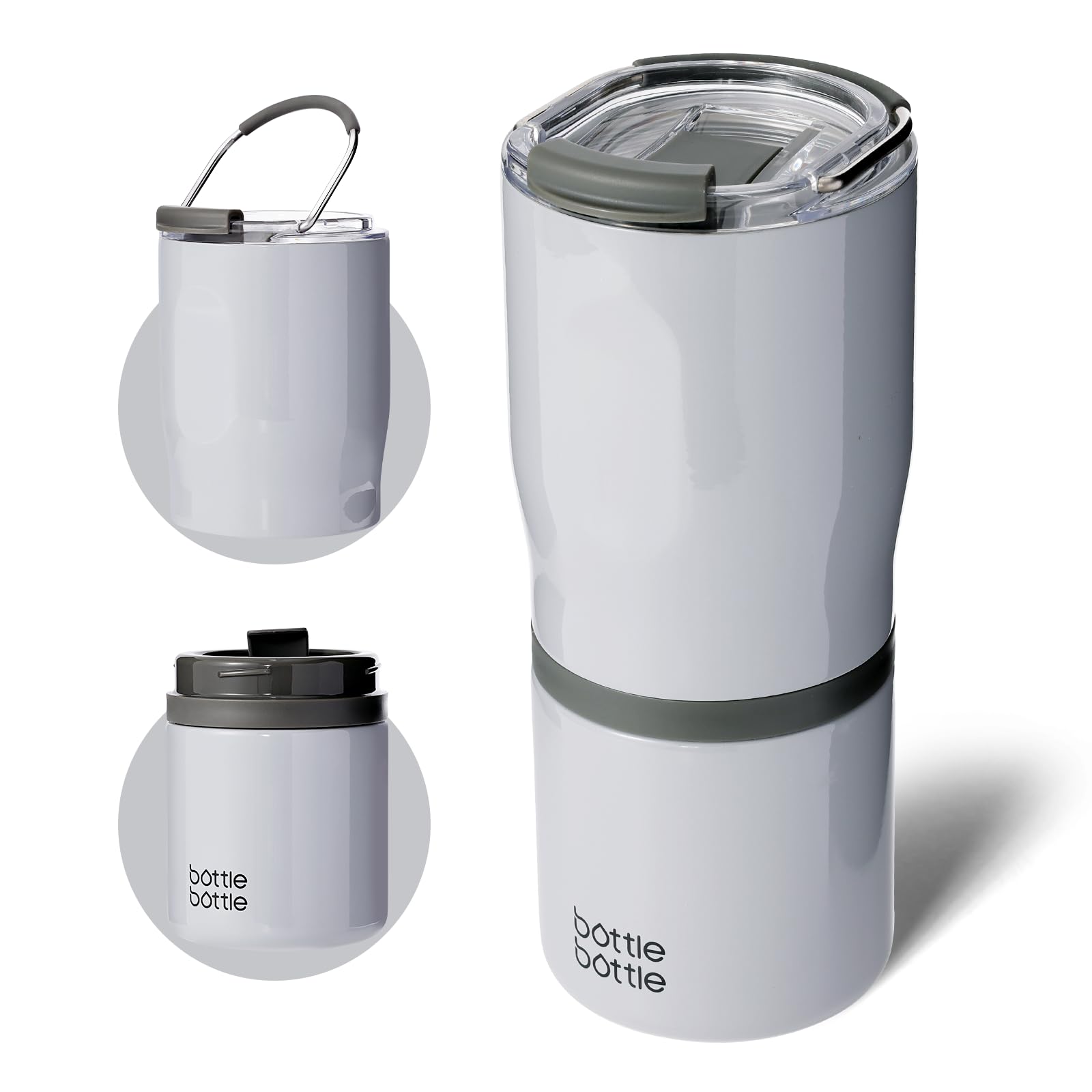 BOTTLE BOTTLEStainless Steel Tumblers with Handle, Insulated Tumblers with 2 Lids, 22oz 2IN1 Coffee Cup for Home Office and Party, Travel Cups for Woman and Man as Gifts(Gray)