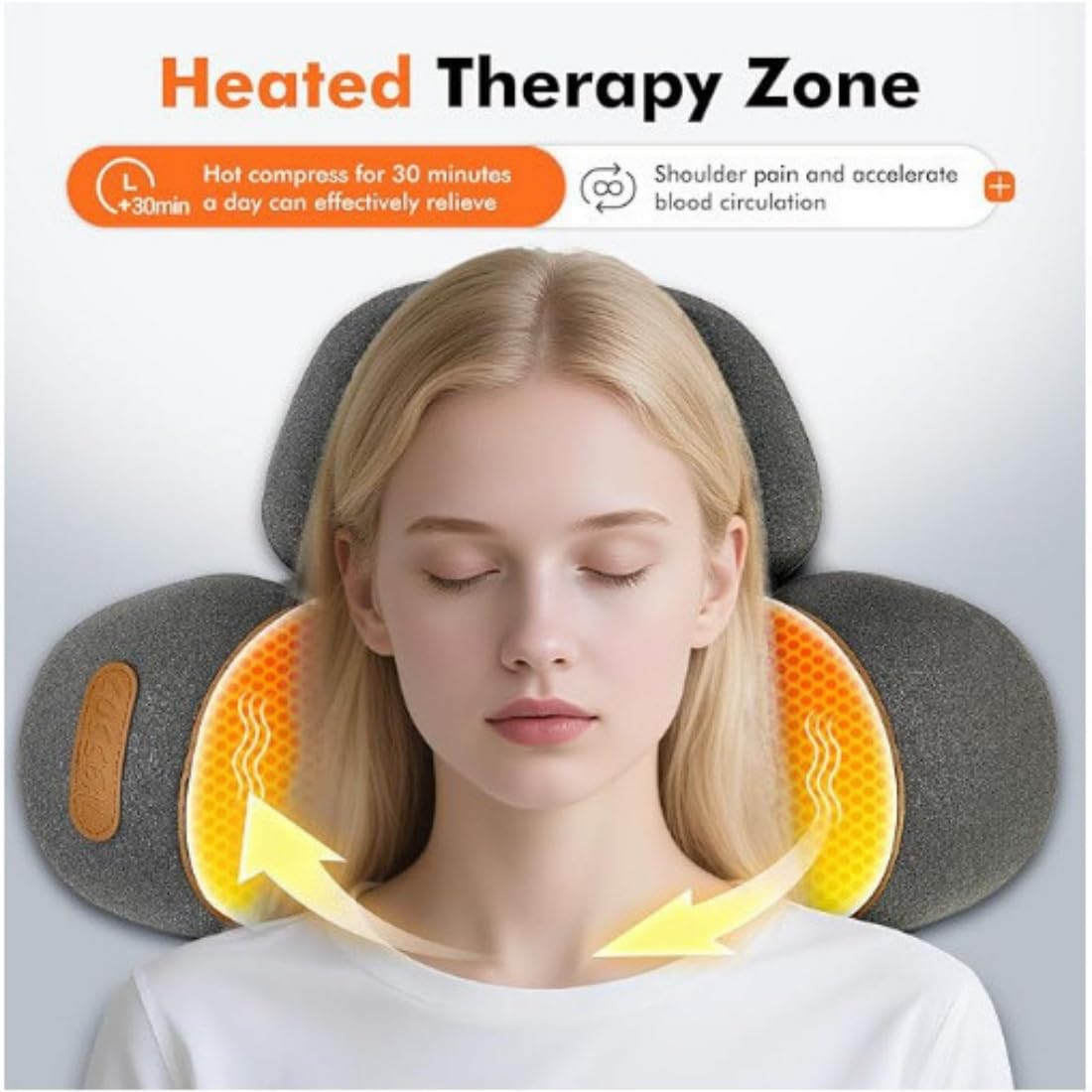 Almohada de Masaje Cervical, Masajeador de Cuello y Hombros con Calor, Masajeador Cervical Electrico, Vibración, Tracción de Cuello, Calefacción, Intensidad Ajustable (Gray)