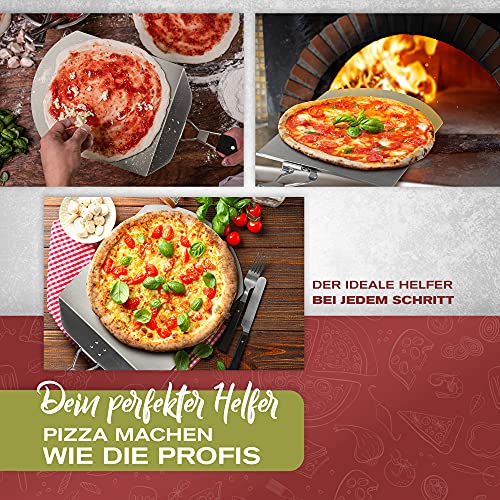 Pizzaschieber Edelstahl für den Grill & Ofen, Pizzaschaufel mit praktischen Einklapp-Griff zum einfachen Verstauen