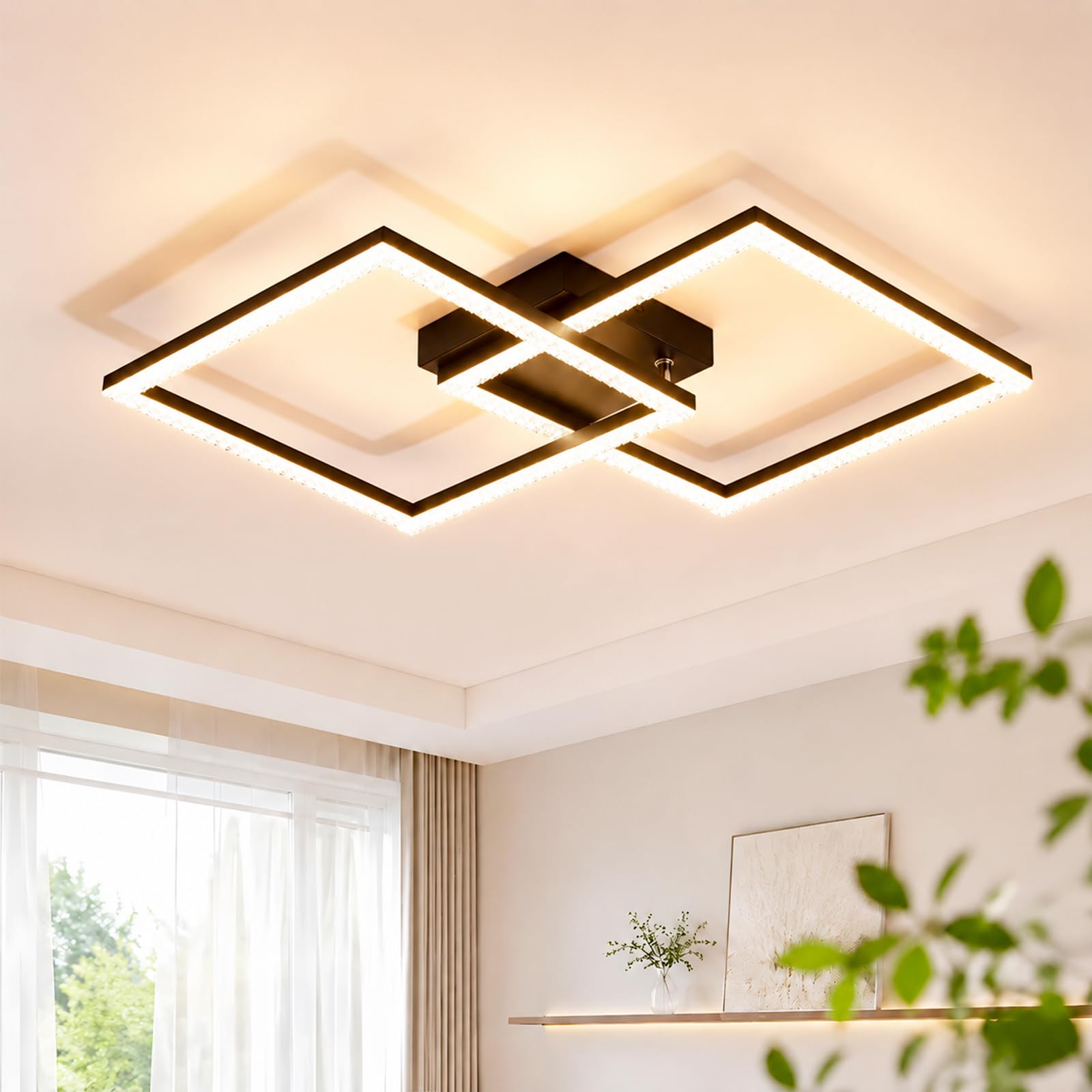 Glitzerlife Lámpara de Techo LED 24W Cristal Blanco Cálido Salón 3000K