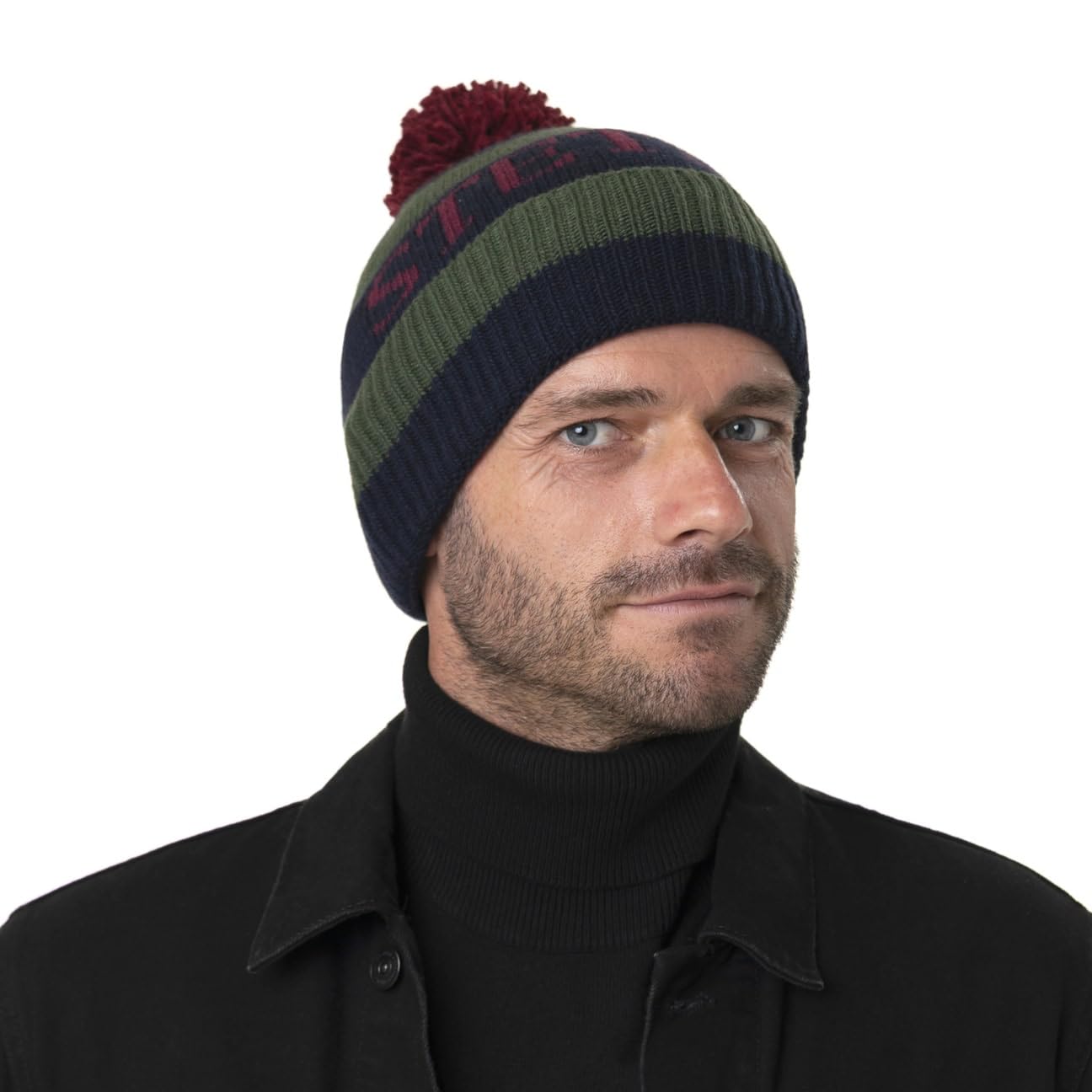 Stetson Classic Bommelmütze Gestreifte Umschlagmütze Kaschmir-Mix Damen Herren Herbst Winter