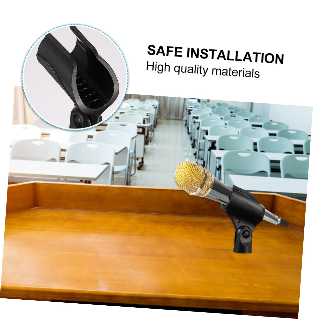 5pezzi Clip per Supporto Microfono con Adattatore Supporto Microfono in Plastica Nero Clip Sicuro Antiurto per Interni Esterni per Spettacoli Palcoscenico