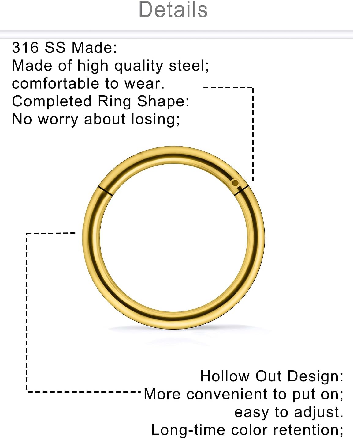 10PCS 20G/18G Surgical Steel Hinged Clicker Segment Nose Rings Hoops Septum Lip Ring Hoop Cartilage Tragus Helix Sleeper Earrings Piercing Jewelry for Women Men 6mm 7mm 8mm 9mm 10mm