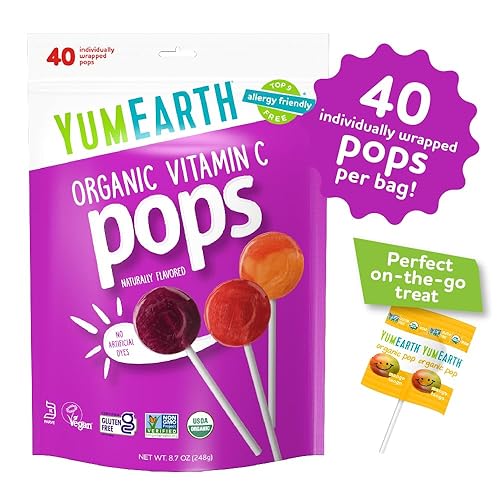 Miniatura 3 de YumEarth - Paquete variado de paletas orgánicas con vitamina C con sabor a fruta orgánica 40 paletas aptas para alérgicos sin gluten sin organismos