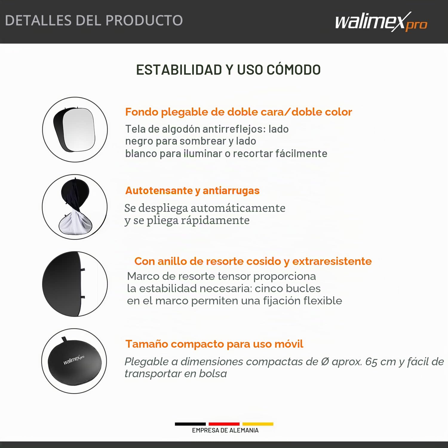 Walimex Pro - Fondo Plegable 2 en 1 (Dimensiones de 150x200 cm), Color Blanco y Negro
