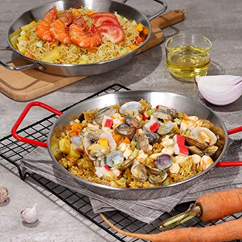 Stainless Steel Paella Pan Seafood Frying Pot Non-Stick Frying Pot Kitchen Fried Chicken Fruit Plate Cooking Tool (One Color 22.5vm)