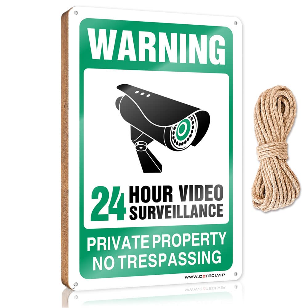FRINTOXA Wood Welcome Sign 24 Hour Video Surveillance Sign Wooden(20X30CM)