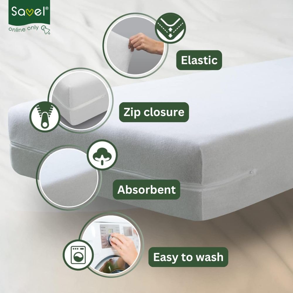 SAVEL Mattress Encasement 70x140cm Cot Bed Size Adjustable and Elastic Absorbent and Waterproof, White - Image 2