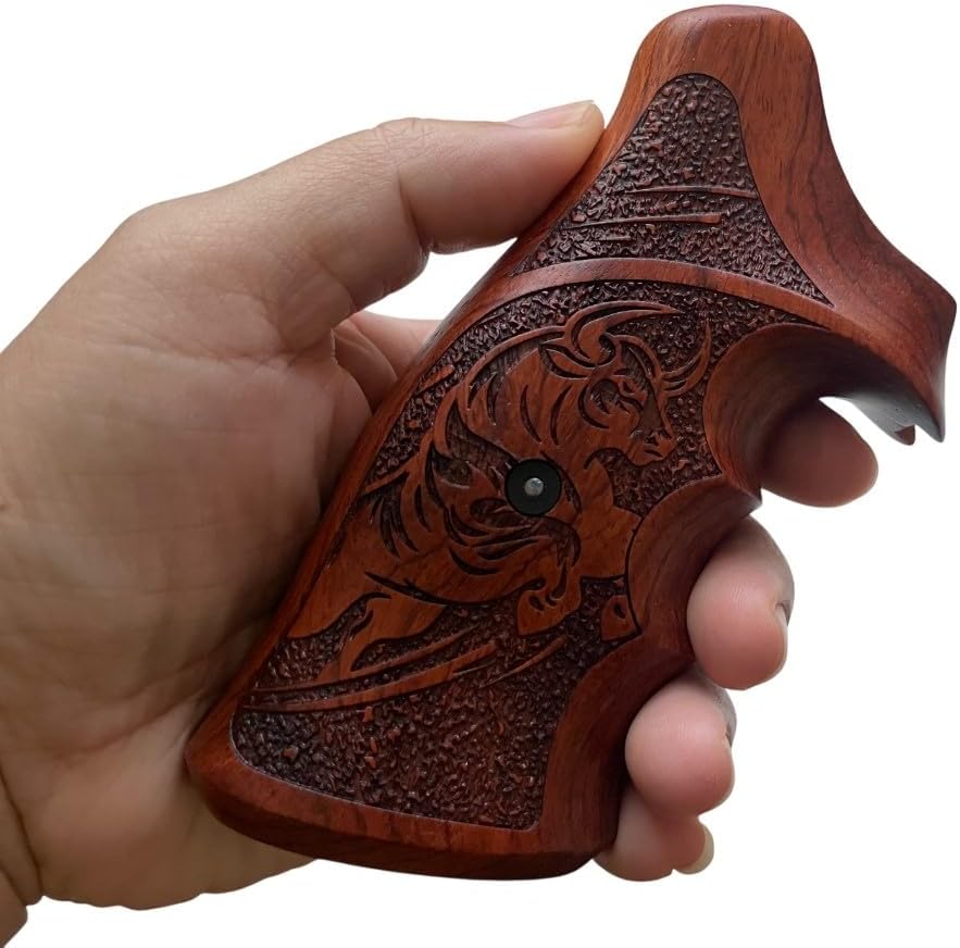 Handmade reproductive Padauk Wood Grips Compatible with Tauaruss Tracker/Judge 17 44 415 425 450 617 627 692, Compact Frame, #TK10, New Bull Engraved