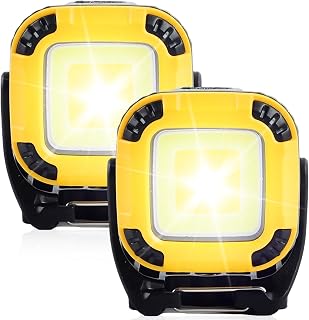 2 Stück LED Arbeitsleuchte, Baustrahler Akku mit Magnetfuß und 180° Drehbar, Super Helle Werkstattlampe 4 Lichtmodi, Tragbare Arbeitsleuchte LED Akku für Garage Werkstatt Camping Grill Wandern