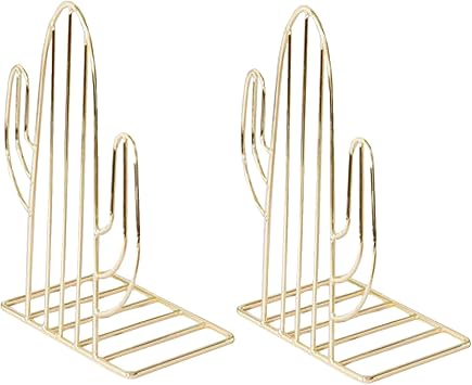 Artkingdome Gold Plant Bookends,Metal Book Ends,Holder Heavy Duty Bookends, Cactus Shape Bookends, Bookends for Kids, Liberary Bookends Decorative Golden