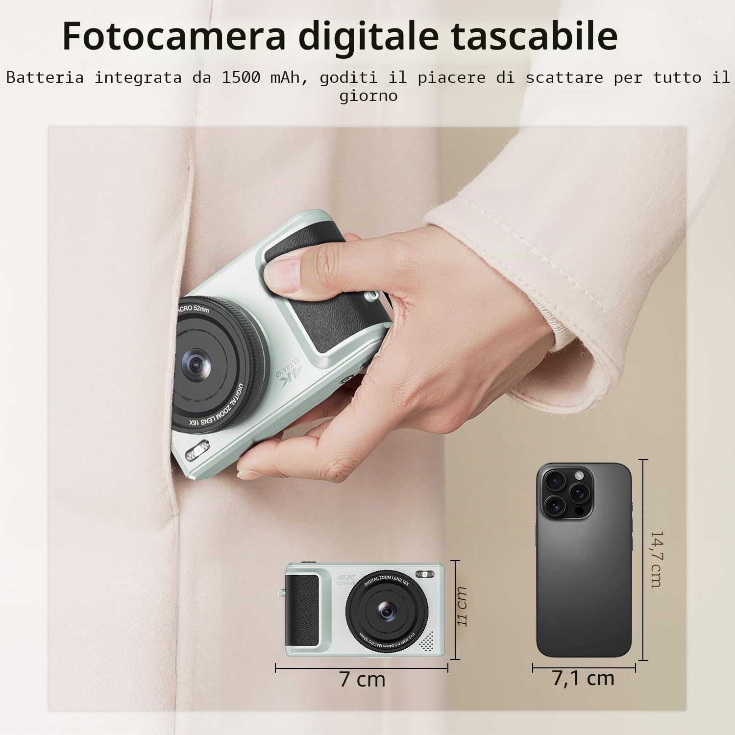 ARNSSIEN Fotocamera Digitale 4K Compatta 2,8" Flip 180°Macchina Fotografica | Zoom 16X, batteria integrata 1500mAh, design compatto e portatile, ideale per viaggi e principianti, facile da usare,Y1
