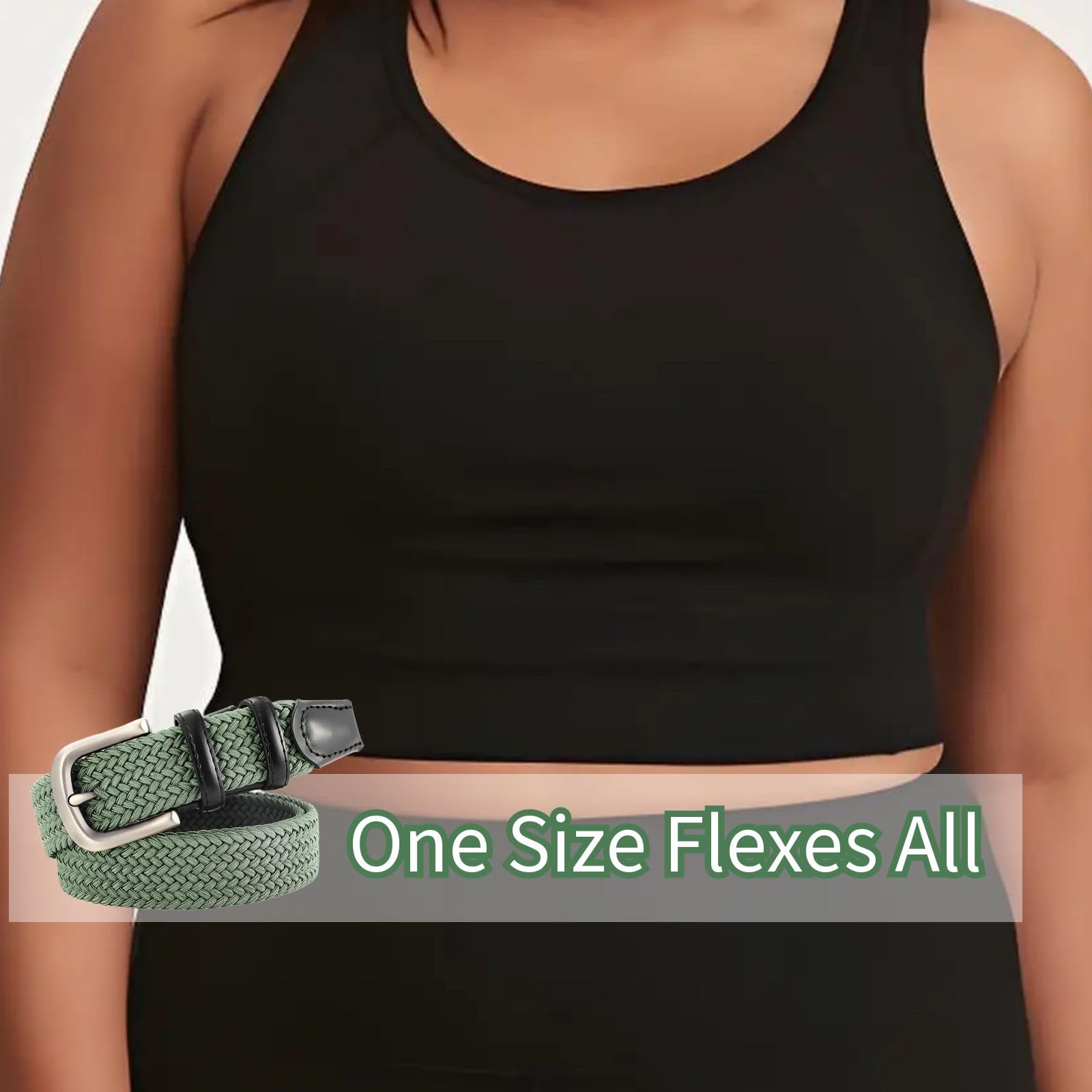Ceinture Tressée Renforcée Grandes Tailles - Double Boucle 130-160cm(51-63") 220g Léger Sport/Bureau Green