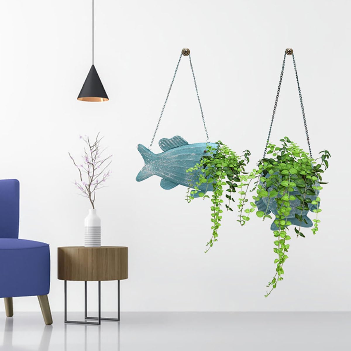 Homoyoyo 2pcs Metal Fish-Shaped Wall Hanging Flower Basket for Outdoor Garden and Indoor Wall Decor, Ironwork Suspension Planter with Nautical Design, Small Size