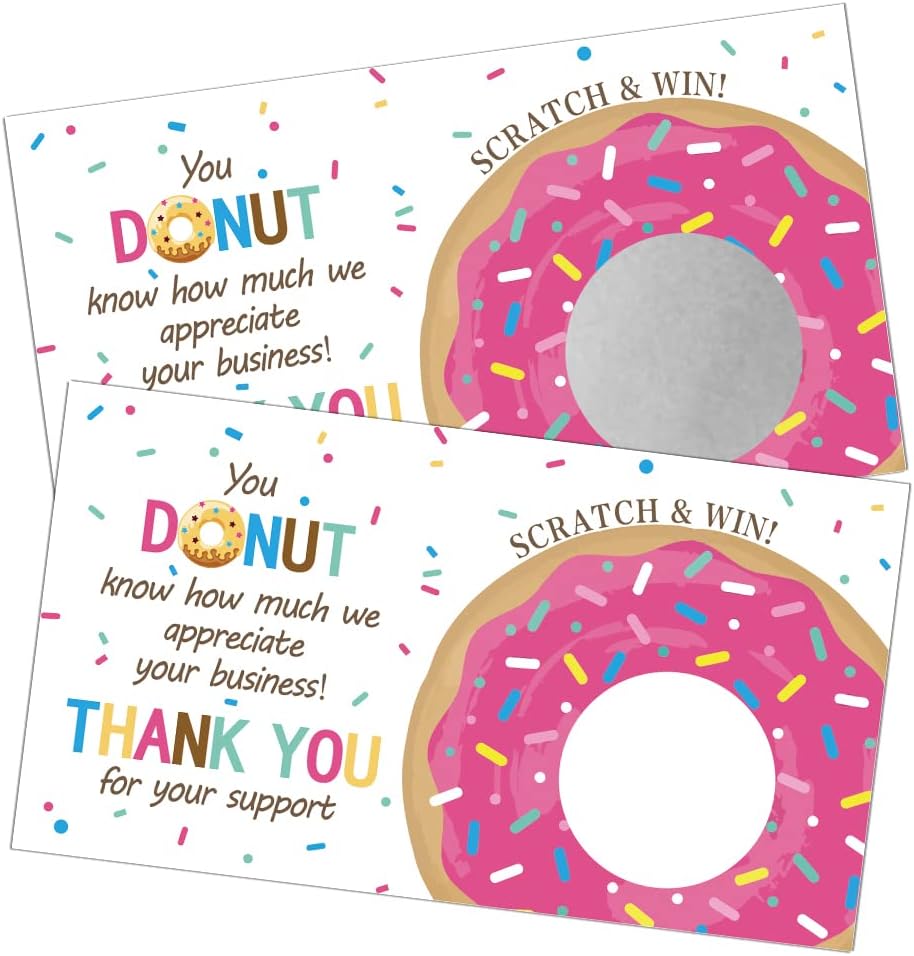 REWIDPARTY 50 Blank Donut Scratch Off Game Cards Thank You