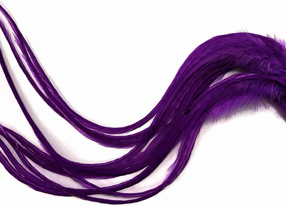Moonlight Feather, Hair Extension Feathers; Solid Purple Thick Rooster Feathers; 11.5 Inches Long and Up; 6 Pieces Per Pack
