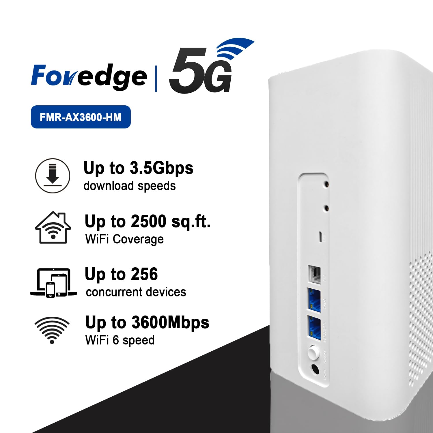 Foredge 5G Router with SIM Card Slot – AX3600 Dual Band 2.4Ghz & 5Ghz WiFi 6 Router (Up to 3.6Gbps) Support EasyMesh/APP/Cloud Platform Remote Management