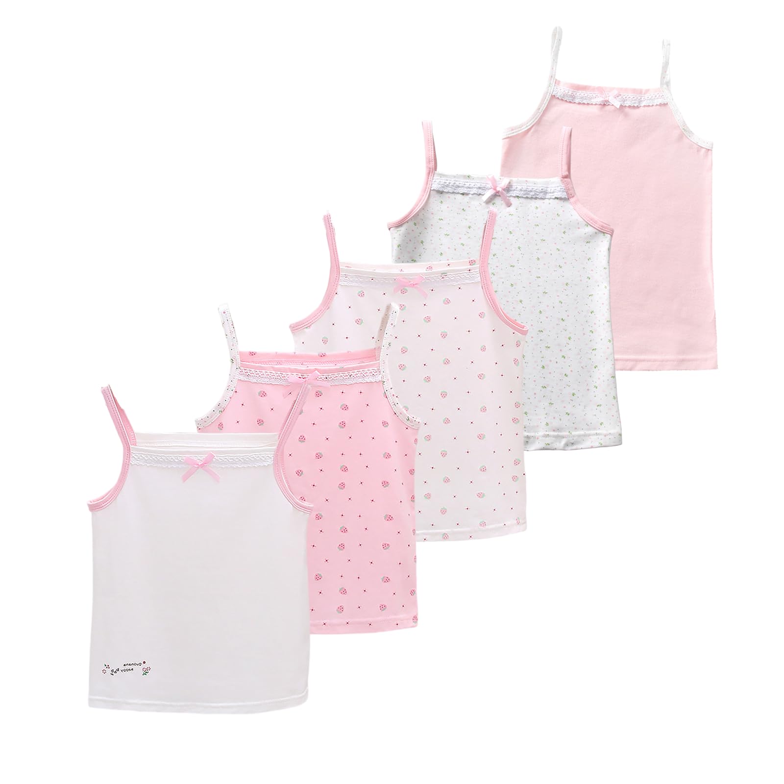 Camisola para niñas pequeñas Suave sin Etiquetas Camisetas Interiores Transpirables de algodón Linda Camiseta sin Mangas, Paquete de 5