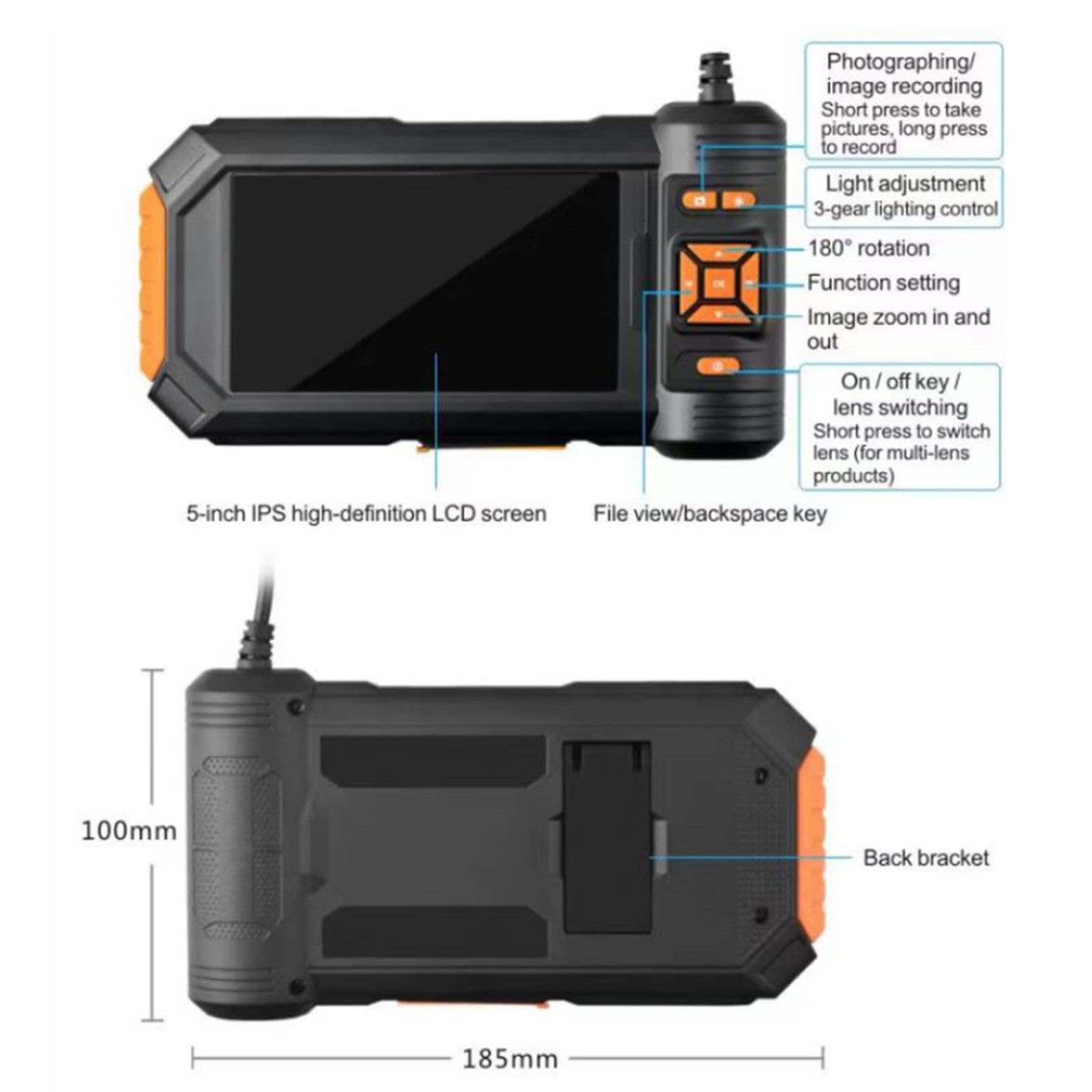 5-calowa kamera przemysłowa IPS LCD endoskopowa 8 mm 1080P HD cyfrowa kamera inspekcyjna z 8 diodami LED do kontroli samochodu,2-lens-2M