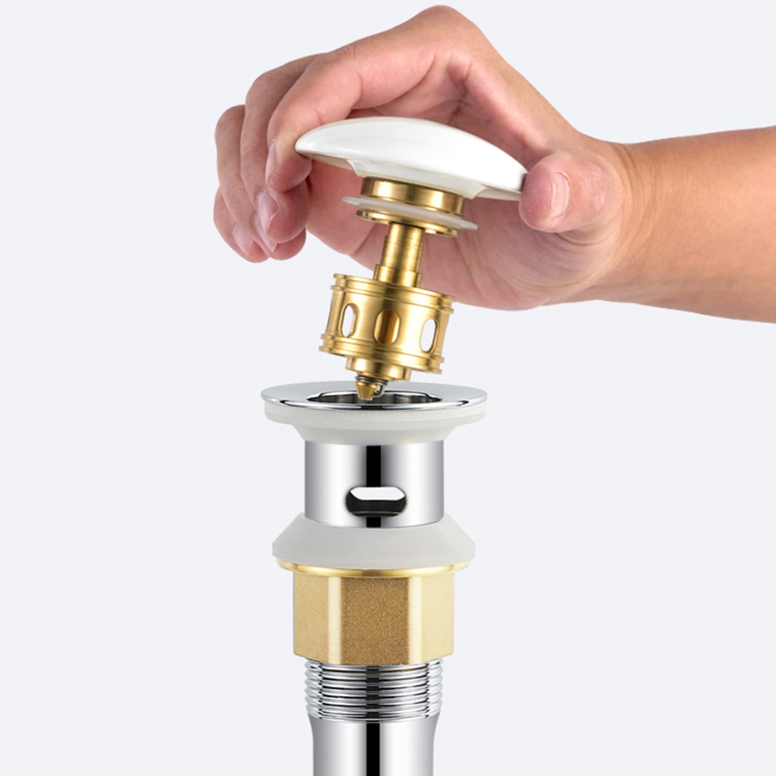 Piletta Bidet Click Clack con Troppo Pieno Piletta Lavabo Bagno Pop Up Piletta Lavandino Ottone Coperchio In Ceramica Cromato Universale G1 1/4“ Per Lavabo Rubinetto Del Bagno,UN