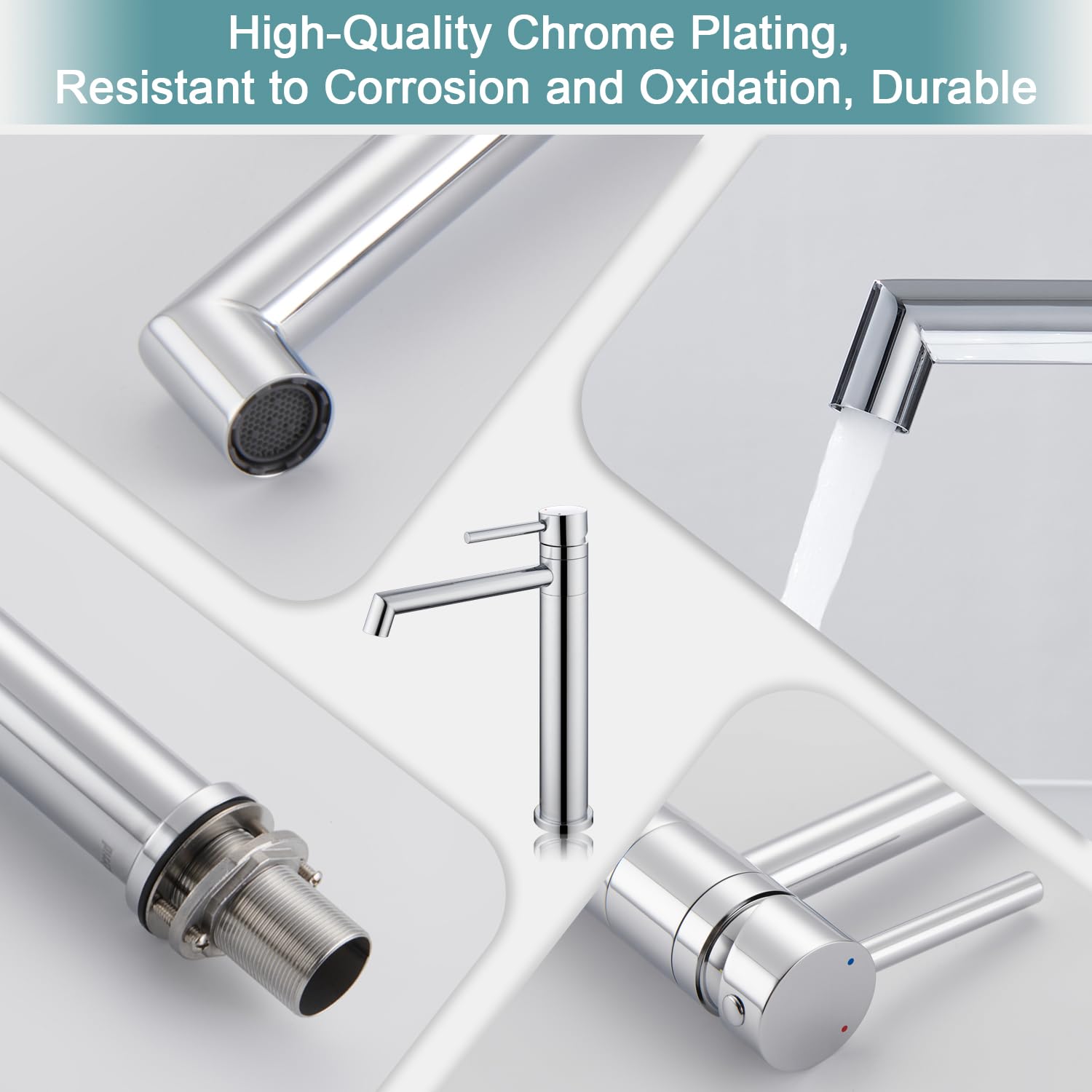 Ulytid Rubinetto per Lavabo Alto, Miscelatore per Lavabo in Cromo, Rubinetto per Il Bagno Con Rotazione a 360°, Altezza Del Beccuccio 204mm, Miscelatore Monocomando