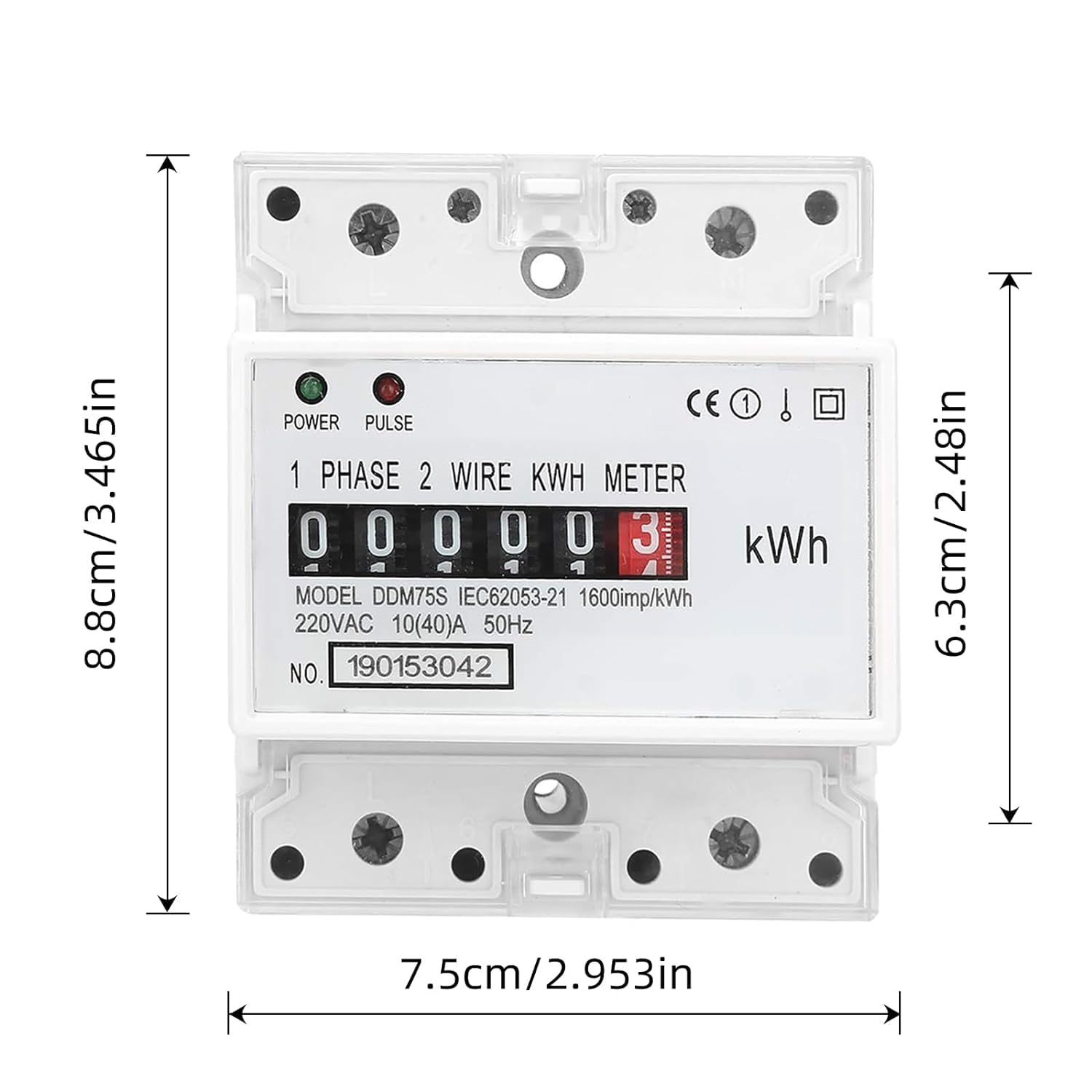 Contatore elettrico a 4 fasi, contatore di corrente trifase calibrato, contatore di corrente per contatore intermedio DIN AC 220 V/230 V 10-40 A monofase da 35 mm